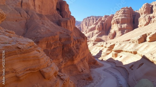 Stunning Desert Canyon Landscape with Winding Riverbed