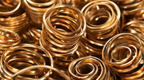 Gold spring coils, flexible spiral metal wire. Vector realistic set of golden elastic springy coils different shapes for suspension or machine absorber isolated on white background