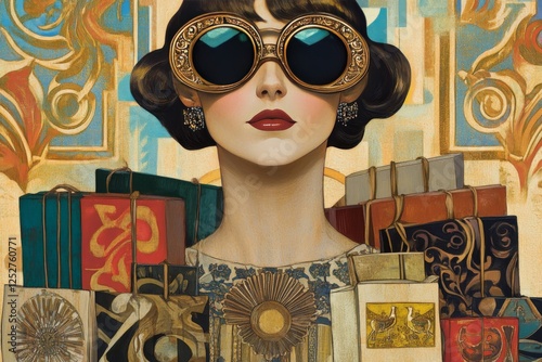 Fashionable woman with sunglasses holding shopping bags in urban setting