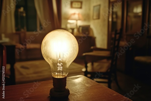 Soft glow of a decorative light bulb illuminating a cozy dining table setting