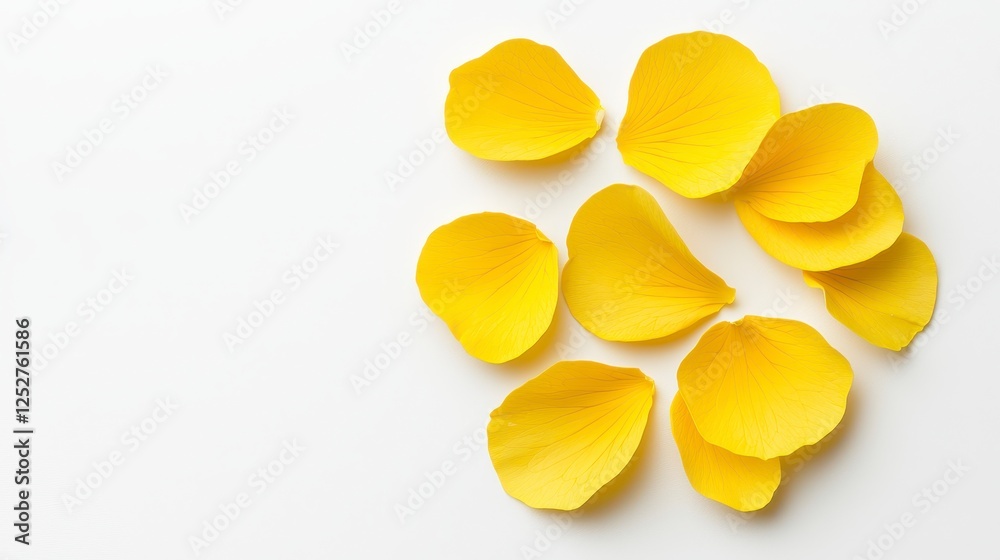 Fototapeta premium Scattered Yellow Flower Petals on a Clean White Background for a Calming Atmosphere