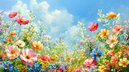 Template card for greeting, invitation, wedding, birthday, Easter with spring flowers