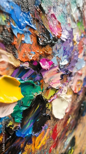 Colorful abstract painting with vibrant brush strokes showcasing an artist's ...