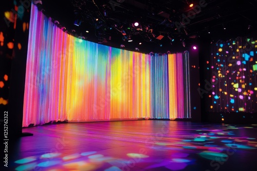Colorful stage with vibrant lighting effects in a performance venue during ev...