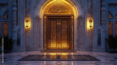 Wallpaper Mural Ornate palace entrance at night; grand doors,  marble,  elegant design, website header Torontodigital.ca