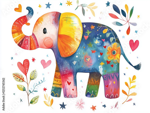 A colorful elephant design perfect for a kindergarten friend book cover.