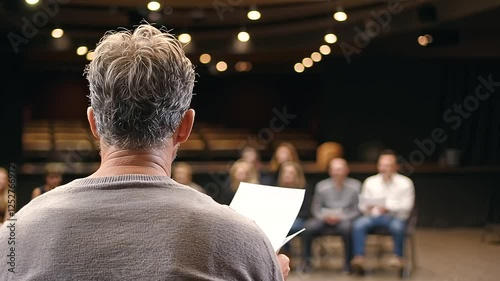 1_A Playwright Rehearsing a Scene with Actors in a Theater
