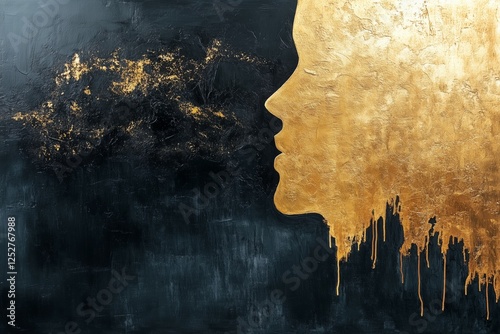 Golden silhouette blending into dark background with abstract texture and art...
