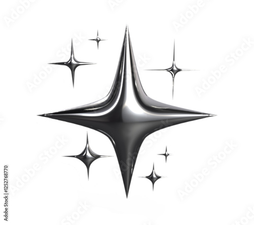 A futuristic chrome star radiating with sleek elegance, reflecting light in a crystalline metallic brilliance.