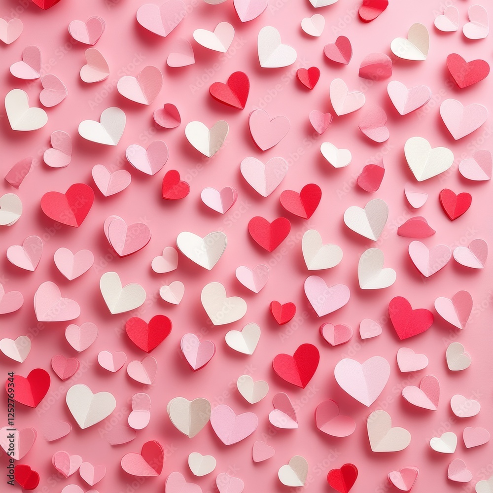 Pink Hearts Background with Confetti and Romantic Design for Valentine's Day