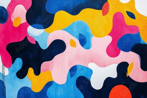 Colorful abstract composition showcasing vibrant shapes and patterns in a pla...