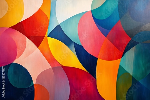 Colorful abstract design featuring vibrant shapes and curves over a textured ...
