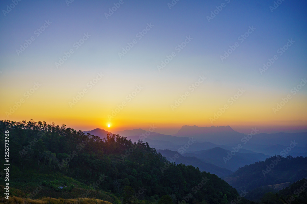 Fototapeta premium Beautiful landscape and destination of Chiangmai: Doi Luang Chiangdao viewpoint at Hadubi village, Chiangmai, Thailand.