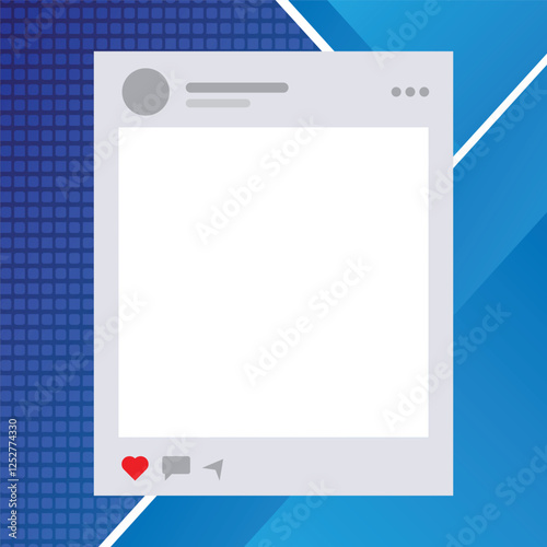 A white social media post with a heart and a red arrow. The post is blank and has no text