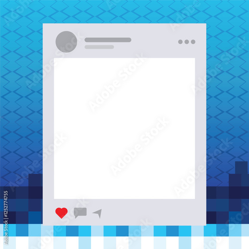 A white social media post with a heart and a blue background. The post is blank and ready to be filled with content
