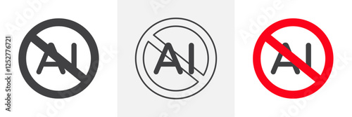 No ai signs set in flat solid black and white colors for ui ux designs