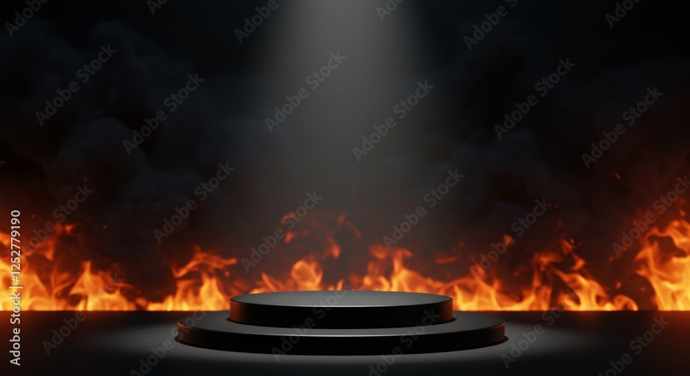 A spotlight shines on a black podium with a dark smoky background and blurred fire, creating a premium product shooting scene.
A spotlight shines on a black podium with a dark smoky background and blurred fire, creating a premium product shooting scene.