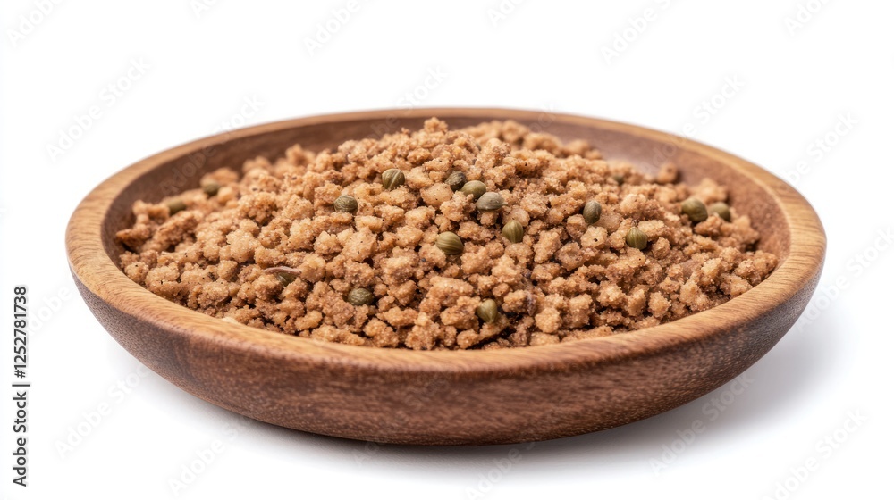 Crunchy Breadcrumb Mixture with Green Peppercorns in Wooden Bowl Crunchy Breadcrumb Mixture with Green Peppercorns in Wooden Bowl