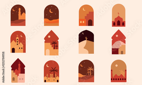 Set of Islamic window for eid al adha design. Vector illustration