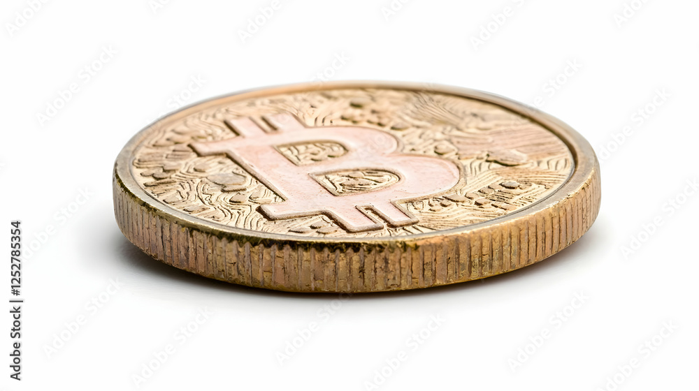 Bitcoin coin, side view, white background, cryptocurrency Bitcoin coin, side view, white background, cryptocurrency