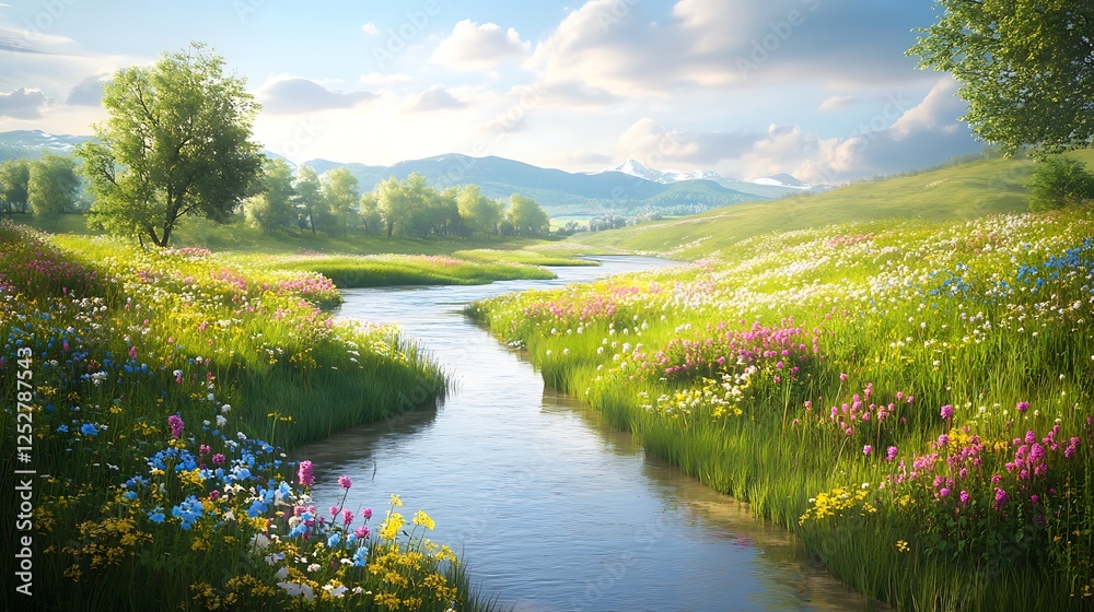 vivid flowers bloom around sparkling, tranquil waters of paradise image vivid flowers bloom around sparkling, tranquil waters of paradise image