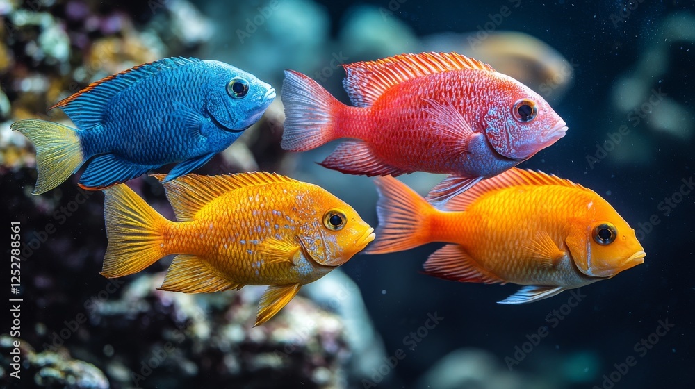 A Kaleidoscope of Aquatic Color, Vibrant Fish Schooling in a Mesmerizing Underwater Display