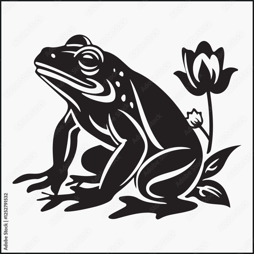 Fototapeta premium Frog with lily flower silhouette