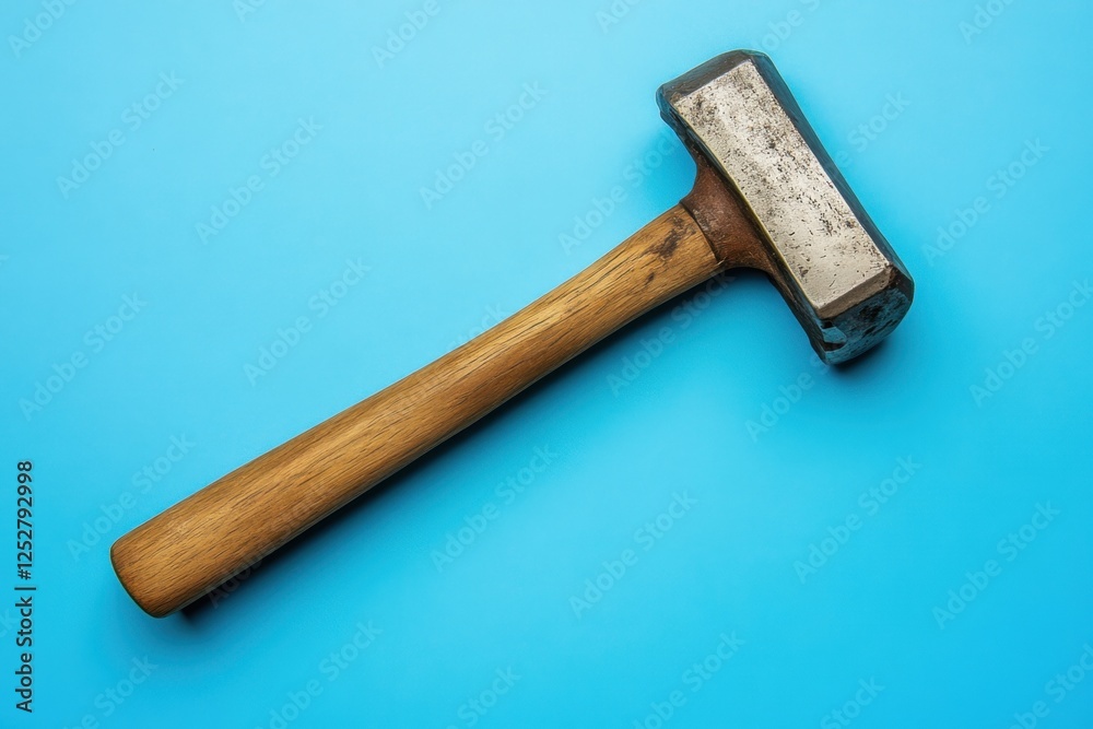 Sledgehammer with wooden handle isolated on a blue background Sledgehammer with wooden handle isolated on a blue background