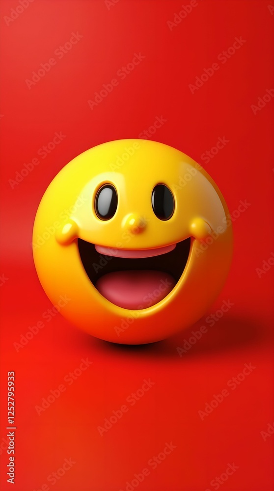 Fototapeta premium A bright smiley face is a cheerful character on a bright red background, bringing joy and fun to any environment.