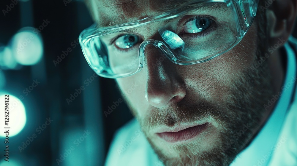 Focused Scientist in Laboratory, Intense Research,  Medical Breakthrough, Technological Advancement