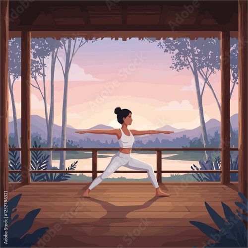 Woman Doing Yoga at Sunset Peaceful Mountain View