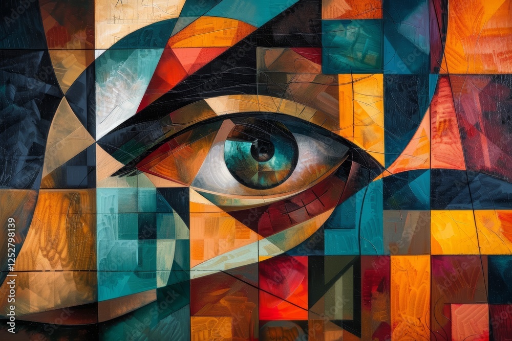 Fototapeta premium Exploration of Retinal Imaging Presented in a Cubist Style With Vibrant Colors and Intricate Patterns