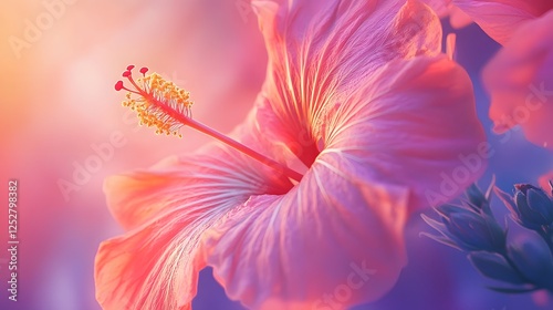 Beautiful Close-up of Pink Hibiscus Flower with Soft Bokeh Background