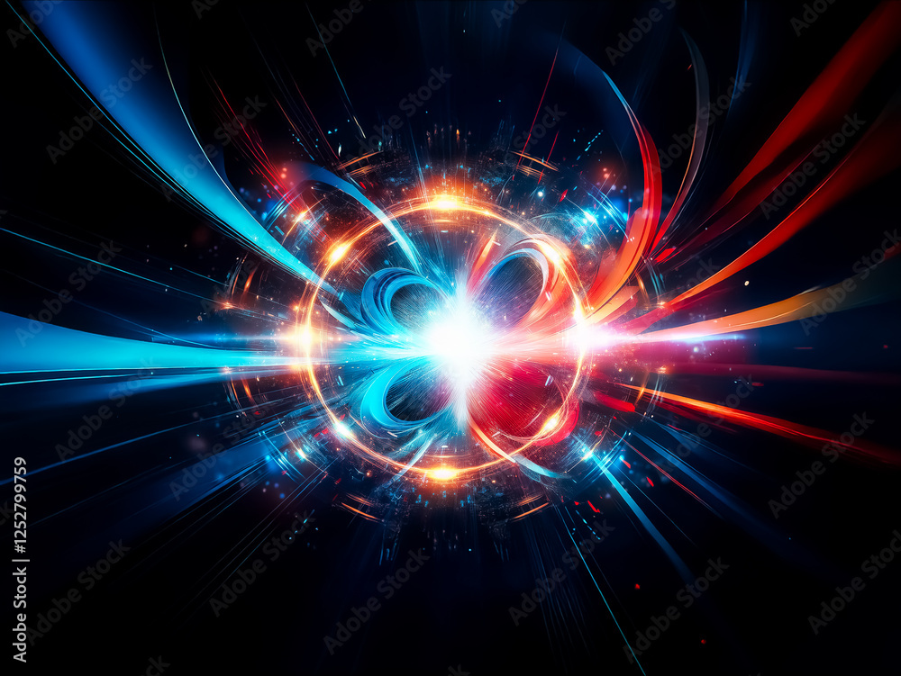 Obraz premium A vibrant, glowing orb pulses with inner light, surrounded by concentric rings of energy, creating a mesmerizing display of cosmic power and swirling light. Blue and orange hues dominate the scene ag