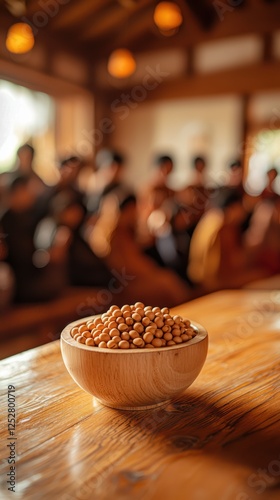 Celebrating setsubun a masu box of roasted soybeans photo