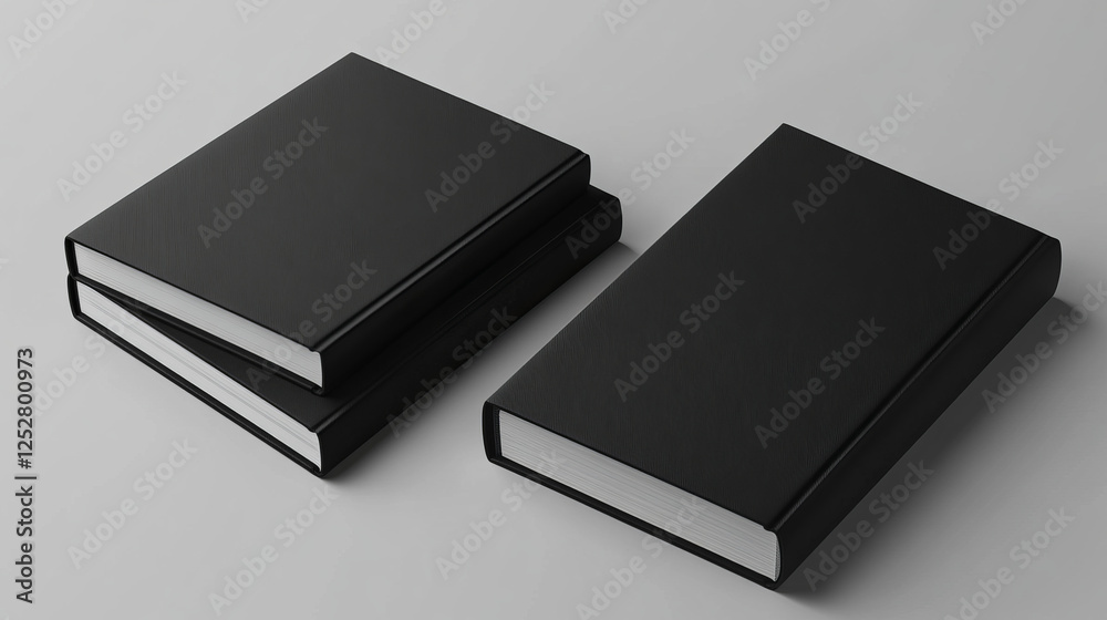 Template of blank paper book with black cover. Vector realistic mock up of 3d standing and lying closed catalog, big textbook, diary or dictionary with empty hardcover Template of blank paper book with black cover. Vector realistic mock up of 3d standing and lying closed catalog, big textbook, diary or dictionary with empty hardcover