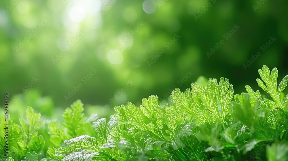Lush green leaves, sunlight bokeh background, nature scene, spring freshness, ideal for eco-friendly design Lush green leaves, sunlight bokeh background, nature scene, spring freshness, ideal for eco-friendly design