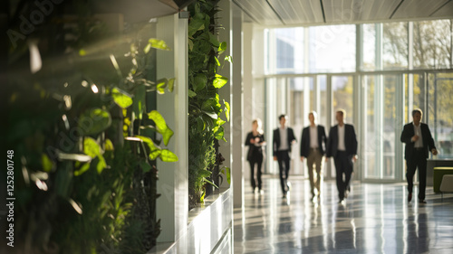 Modern Office with Lush Vertical Garden and Sunlight