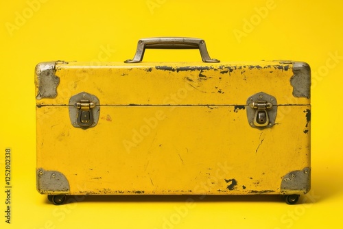 Vintage yellow metal tool box with aged chrome accents
