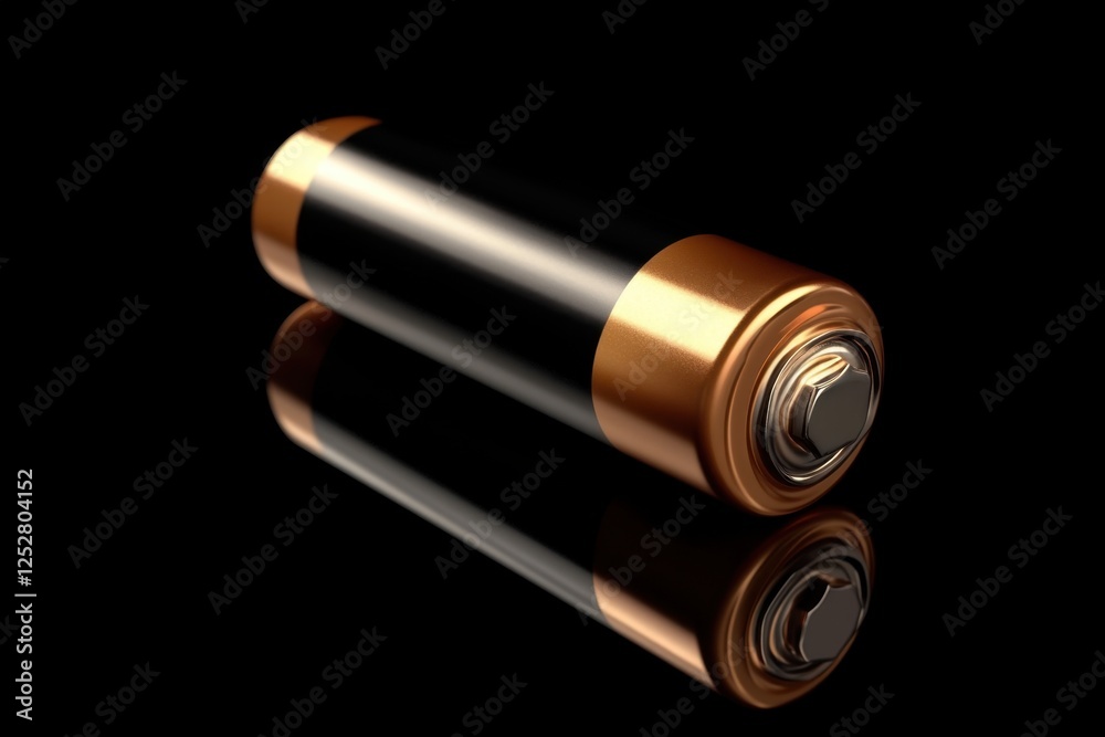 A single double a battery rests on a reflective surface A single double a battery rests on a reflective surface