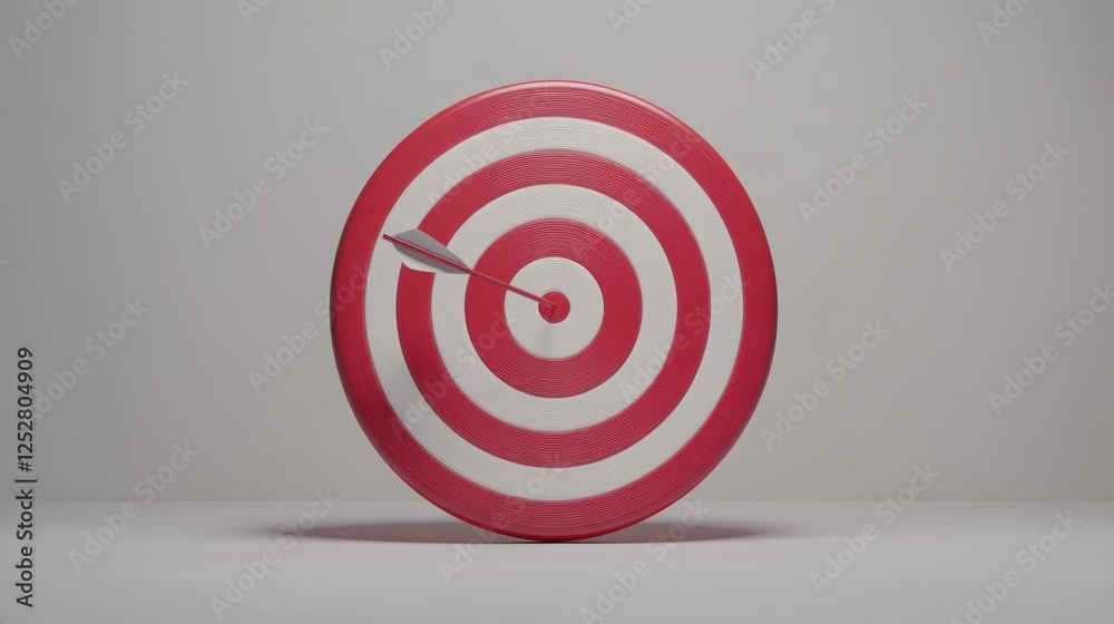 Red arrow hitting bullseye target on white background, success concept
