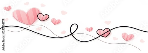 Wallpaper Mural Seamless Continuous Pattern of Nubes Line Heart Shape Border with Realistic Paper Heart on White Background for Valentine's, Women's, Mother's Day Greeting Invitation Graphic Design Torontodigital.ca