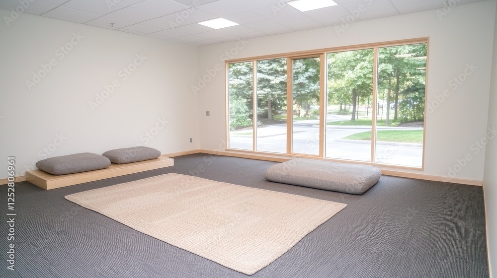 Obraz premium Empty Meditation Room with Large Windows
