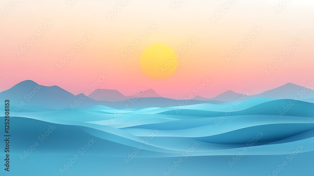 Fototapeta premium Serene Sunset Over Gentle Blue Rolling Hills