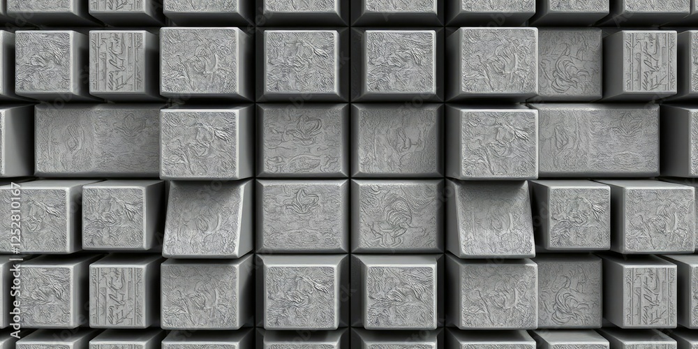 Naklejka premium Interlocking Grey Cubes Geometric Pattern, abstract art, interlocking cubes