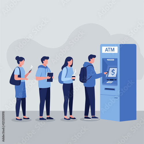 People Waiting in Line at an Atm Machine