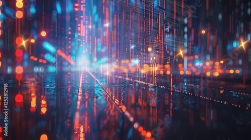 Wallpaper Mural Colorful light trails create a vivid digital landscape on a rainy night in an urban setting Torontodigital.ca