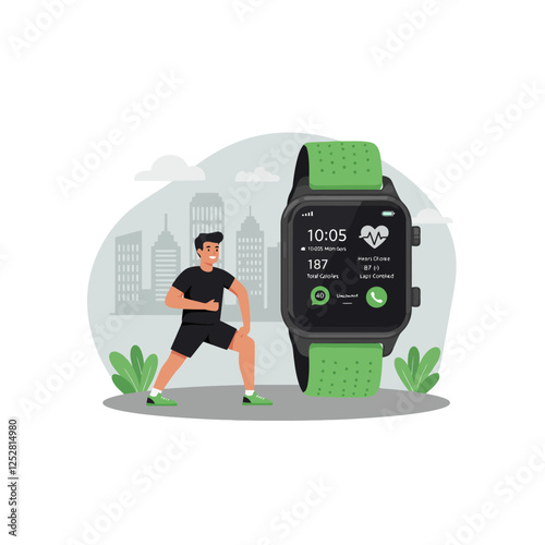 Smartwatch Fitness Tracker Man Stretching Outdoors