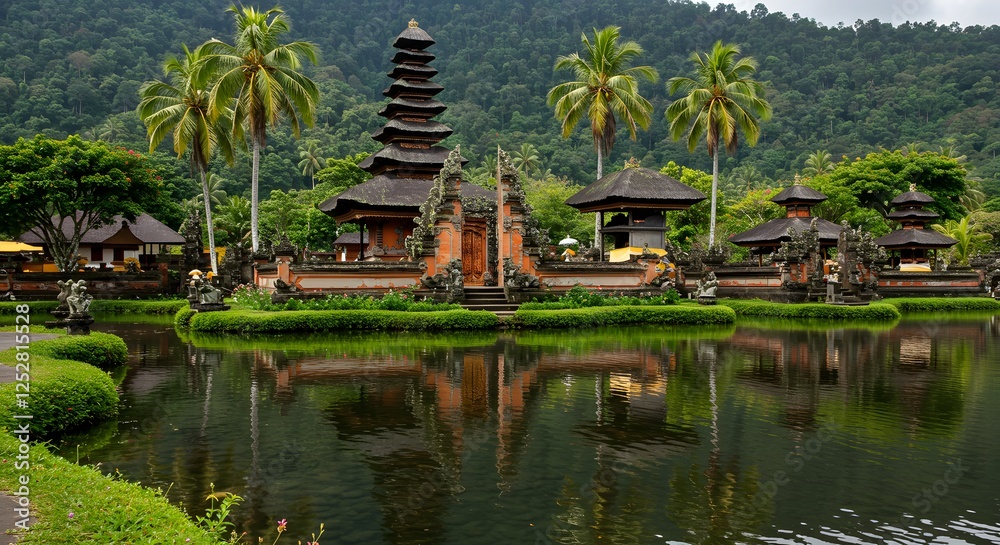 Ulun Danu Beratan Temple Reflection in Water Famous Bali Landmark Ulun Danu Beratan Temple Reflection in Water Famous Bali Landmark
