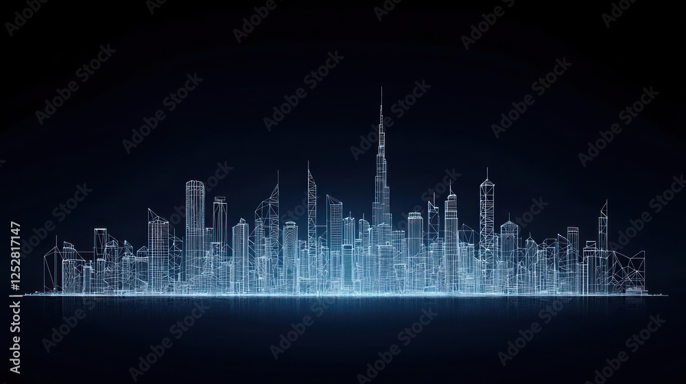 Fototapeta premium Abstract Glowing City Skyline at Night